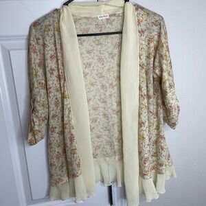 Blue Bird Floral Lightweight Open Cardigan Kimono Cottagecore Size S